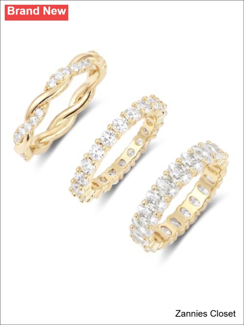 💍 TOBENY 14k Gold Plated Cubic Zirconia Eternity Stackable Ring Set